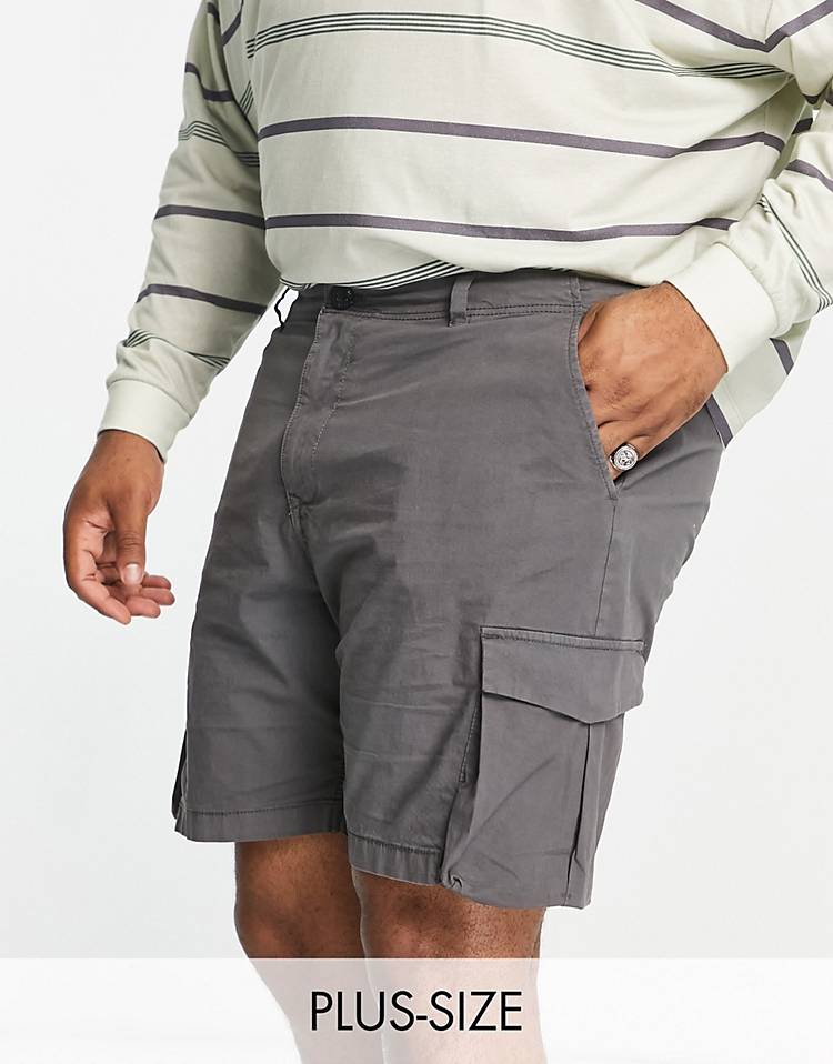 River Island Big & Tall pocket cargo shorts in gray